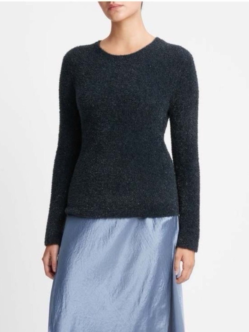 Vince Women’s Metallic Lurex Soft Eyelash Pullover Obsidian Black Sweater MEDIUM - Picture 6 of 12